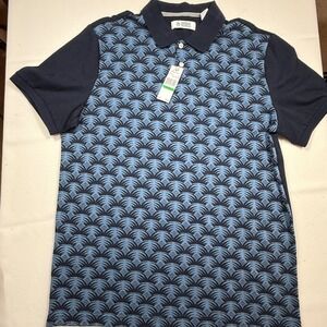 Original Penguin Polo Shirt Mens Large Golf Sapphire‎ Blue Palm Print  NWT